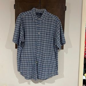 Mens xl blue plaid Ralph Lauren shirt sleeve button up